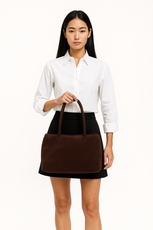 Véraine – Luxury Suede Shoulder Bag in Espresso Brown