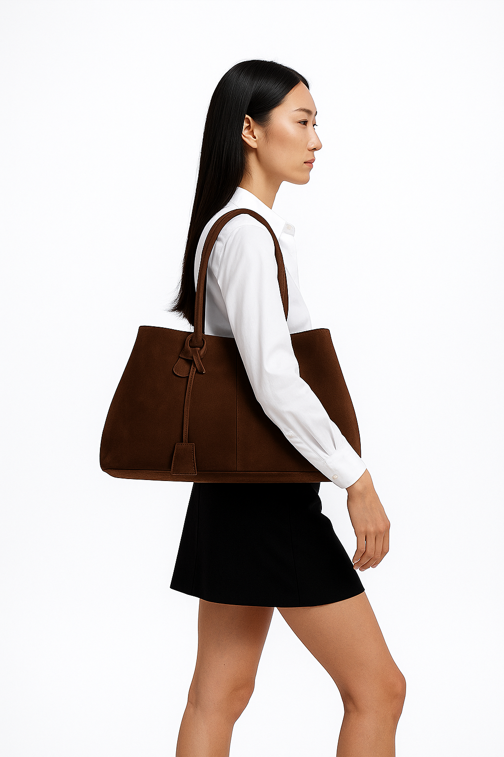 Véraine – Elegant Suede Shoulder Tote in Coffee Brown