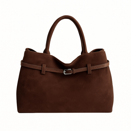Véraine - Luxury Suede Leather Tote Bag Elegant Brown Hanbag for Women